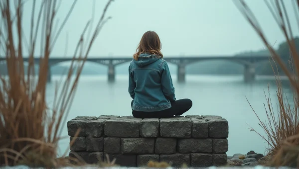 Person Relaxing by Riverbank with Reeds
