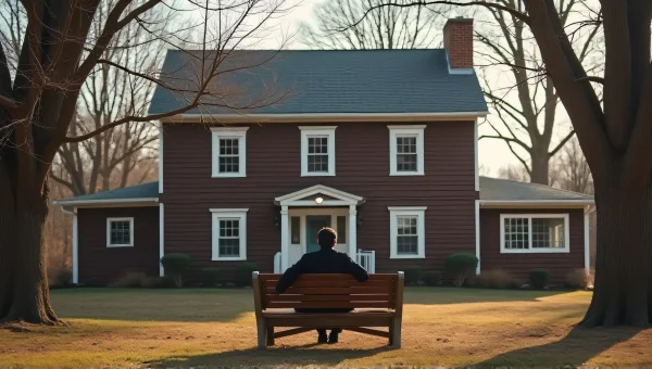 Person Sitting on Bench in Front of House