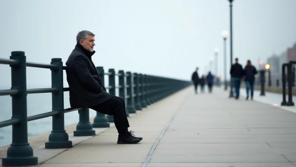 Person Sitting on Concrete Promenade by Railings