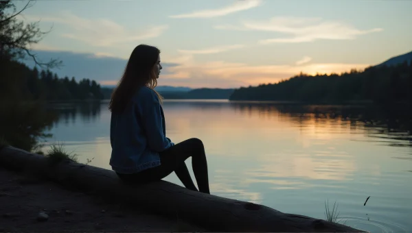 Person Sitting on Log by Calm Lake at Dusk