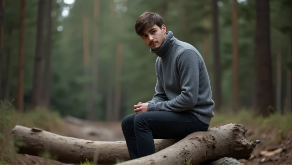 Person Sitting on Log in Forest Natural Light