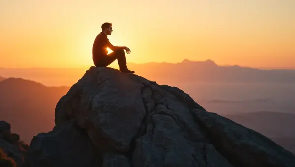 Person Sitting On Rocky Boulder During Golden Hour