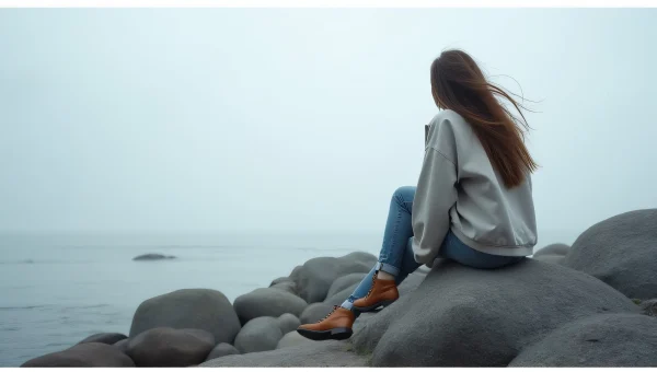 Person Sitting on Shoreline Rock Formation