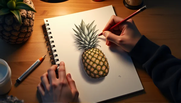 Person Sketching Pineapple With Graphite Pencil