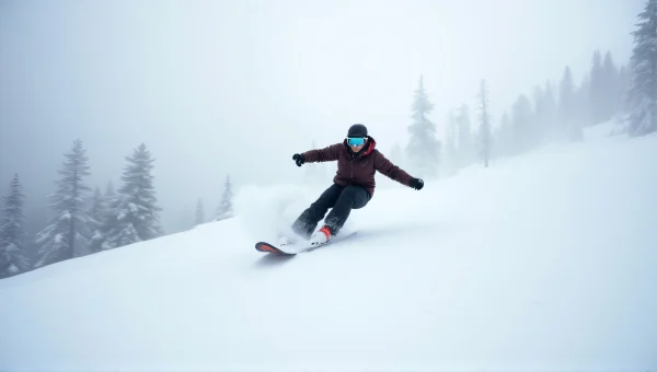 Person Ski Boarding Down Snowy Mountain Slope
