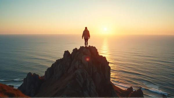 Person Standing On Jagged Mountain Facing Sea