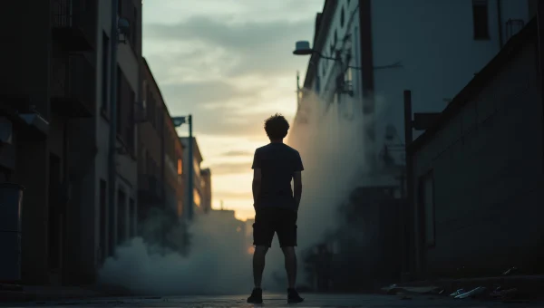 Person Standing Near Smoke in Urban Alley