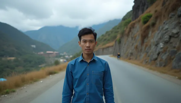 Person Standing On Street Beside Rocky Mountain