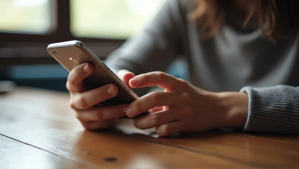 Person Using Smartphone at Wooden Table