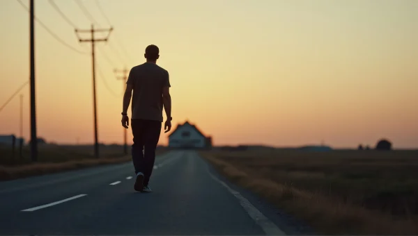 Person Walking at Dusk Near Two-Lane Road