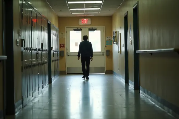 Person Walking in Hallway with Tiled Floor
