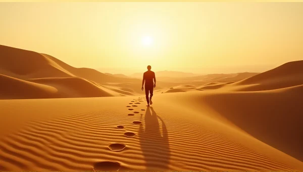 Person Walking On Sand Dunes At Golden Hour