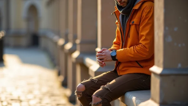 Person Wearing Orange Jacket Checking Watch