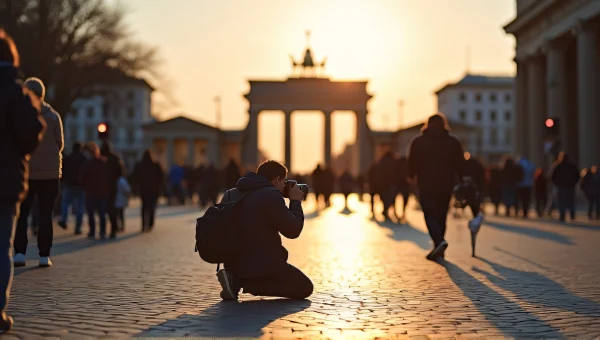 photographer Capturing Brandenburg Gate at Dawn