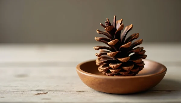 Pine Cone On Wooden Saucer Close-Up View