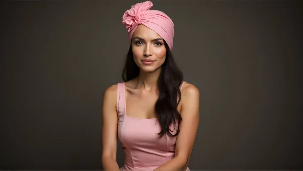 Pink Headdress Woman Portrait in Soft Lighting