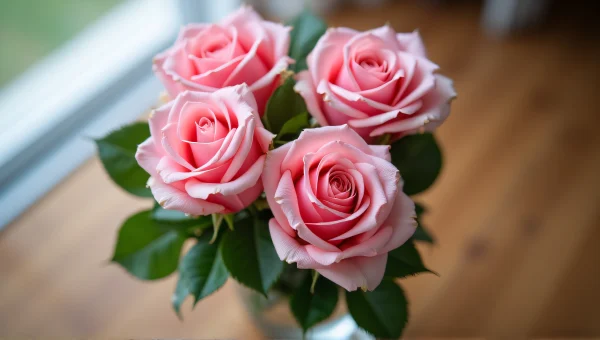 Pink Roses Centerpiece In Glass Vase