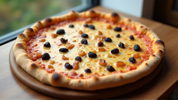 Pizza with Raisins on Cheese Thin Crust