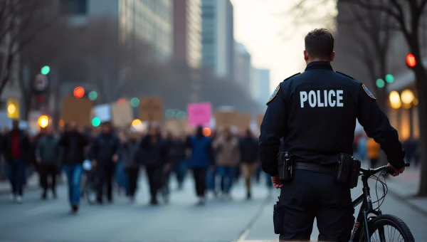 Police Officer Bicycle Protest City Sidewalk