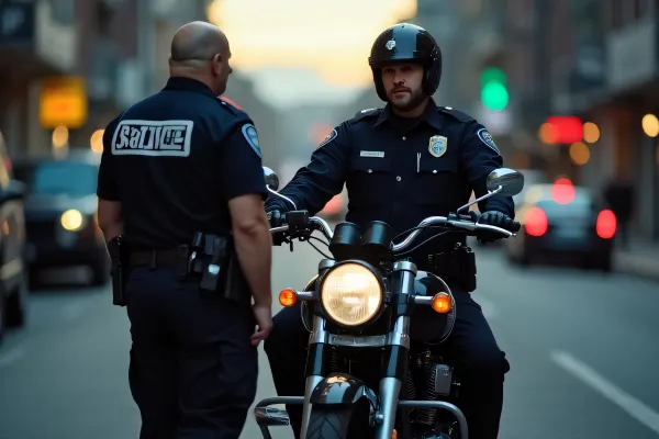 Police Officers on Motorcycle in Urban Setting