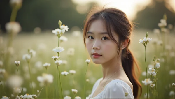 Portrait Among Colorful Blossoms in Meadow Setting