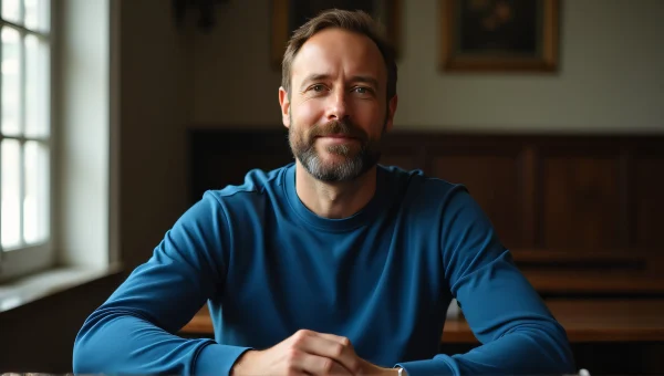 Portrait of Man in Blue Top at Table