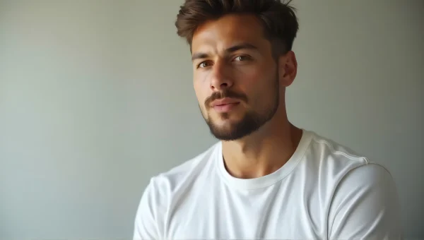 Portrait of Man in White T-Shirt Close-Up