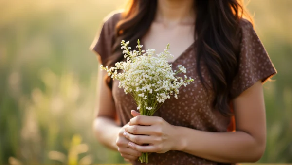 Portrait Of Person With Brown Frock And Flowers