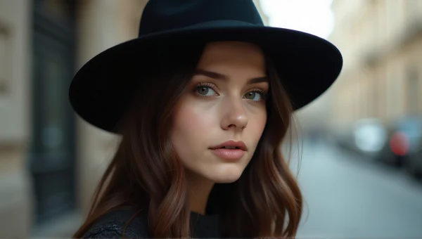 Portrait of Woman in Black Fedora Urban Style