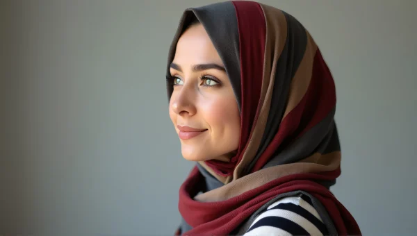 Portrait of Woman in Colorful Striped Hijab