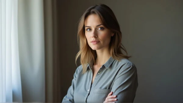 Portrait of Woman in Grey Shirt Relaxed Mood
