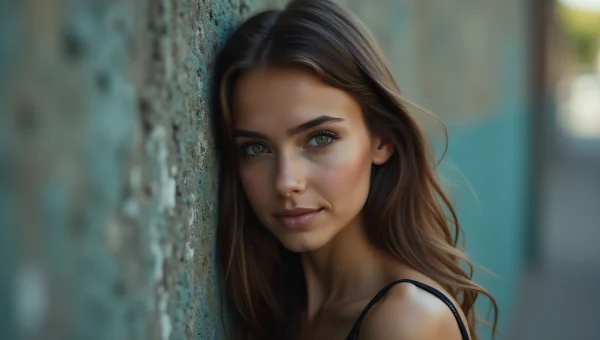 Portrait of Woman Leaning on Concrete Wall