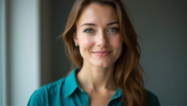 Portrait of Woman in Teal Shirt with Soft Lighting