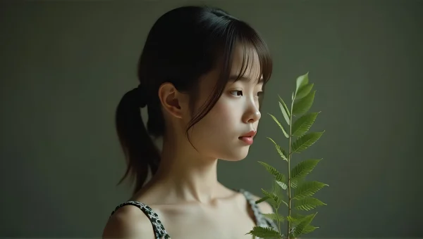 Portrait of Young Woman with Green Frond