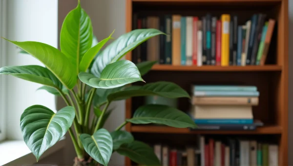 Potted Green Plant Beside Wooden Bookcase