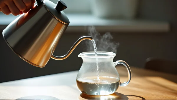 Pouring Hot Water Into Glass Teapot Close-Up
