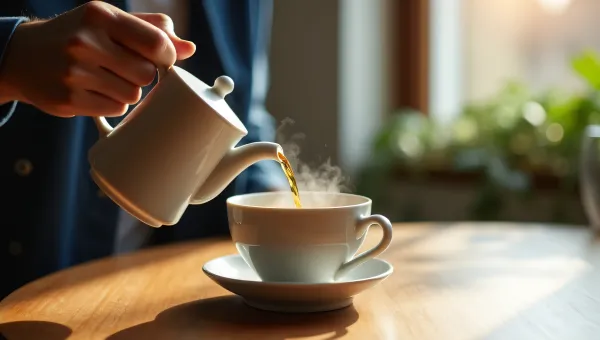 Pouring Tea Into Cup On Wooden Table Close-Up