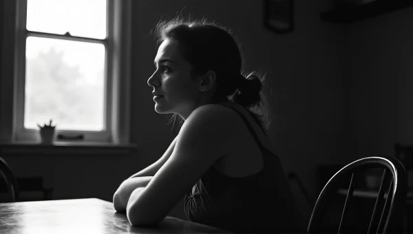 Profile Portrait Woman Wooden Table Natural Light