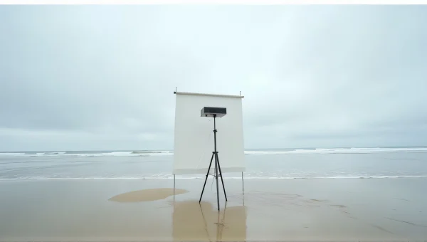 Projector On Tripod Facing Ocean With Reflections