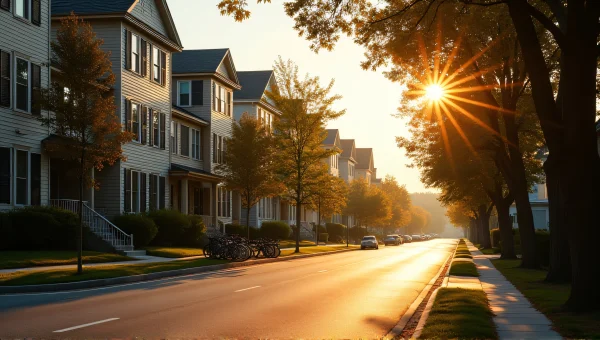 Quiet Street Residential Houses at Golden Hour