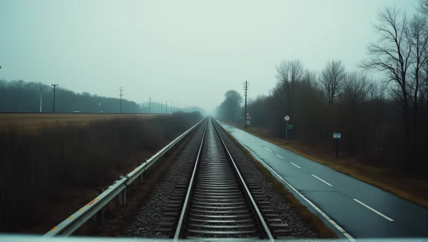 Railway and Road Converging Toward Horizon