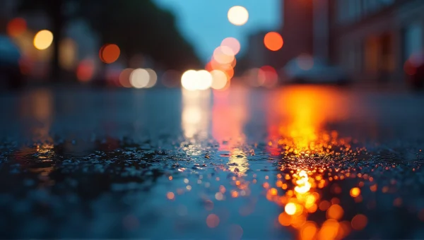 Rain-Slick Pavement With Glistening Puddles Reflection