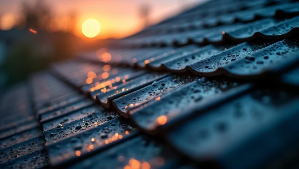 Rain-Soaked Rooftop Close-Up at Dusk