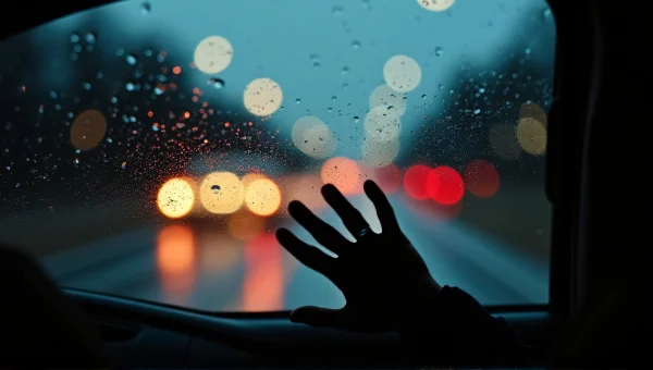 Rainy Dusk Window View With City Lights