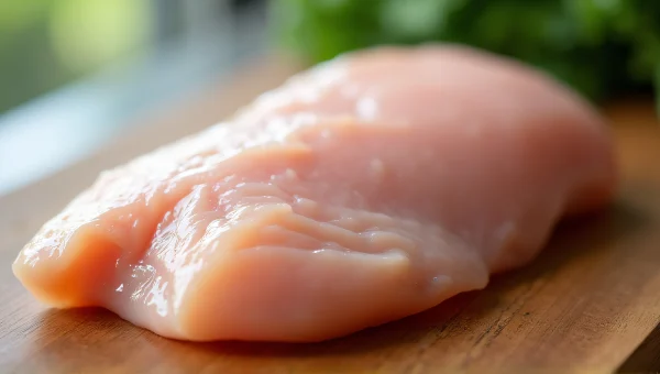 Raw Chicken Breast Close-Up on Cutting Board