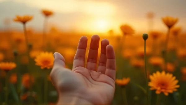 Reaching Hand Among Amber Petal Blooms