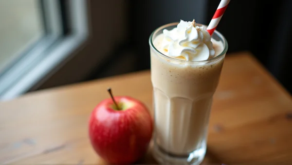 Red Apple And Milkshake On Wooden Table