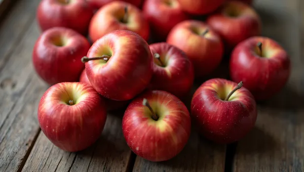 Red Apples Close-Up On Weathered Wooden Table