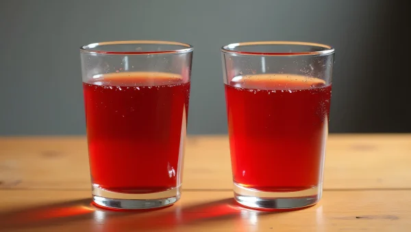 Red Beverage Glasses On Wooden Table
