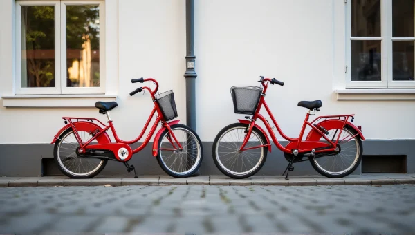 Red Bicycles Parked Beside White Building